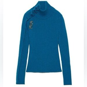 Snidel SWNT204093 Women's Sleeve Design Turquoise Wool Knit Top